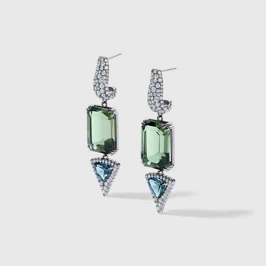HEIRLOOM EARRINGS - PRASIOLITE, SPINEL & DIAMOND