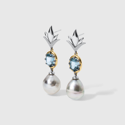 LOTUS EARRINGS - SPINEL & TAHITIAN PEARL