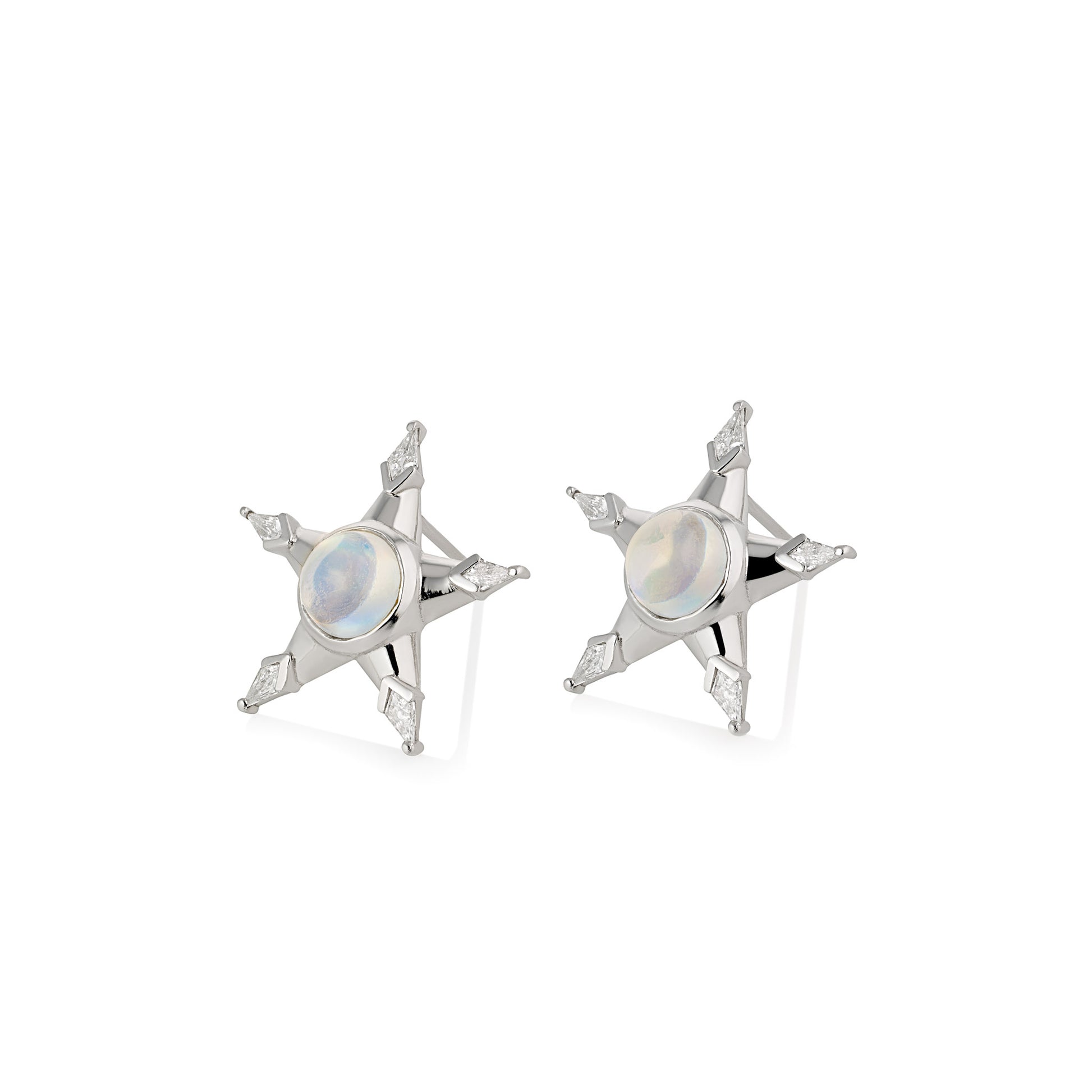 COSMIC STUD EARRINGS - RAINBOW MOONSTONE & DIAMOND