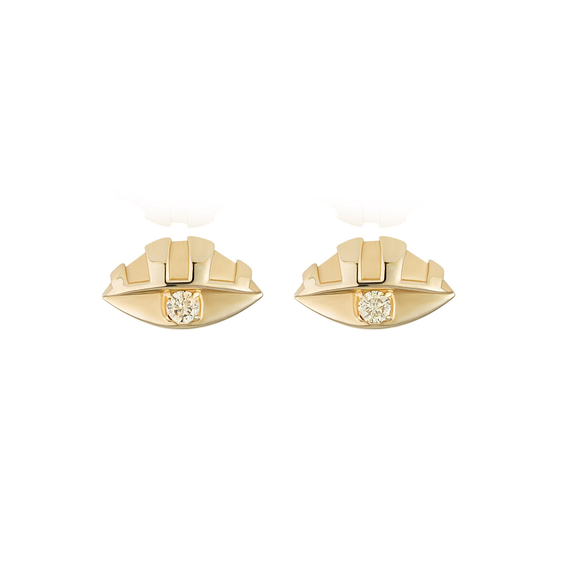 Gold earrings with yellow diamonds on a white background