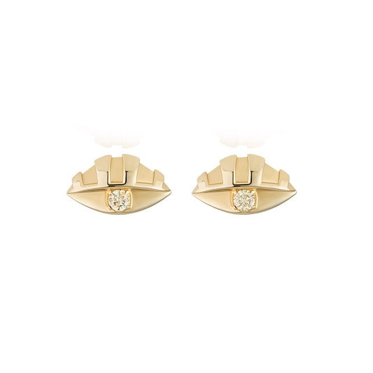 Gold earrings with yellow diamonds on a white background