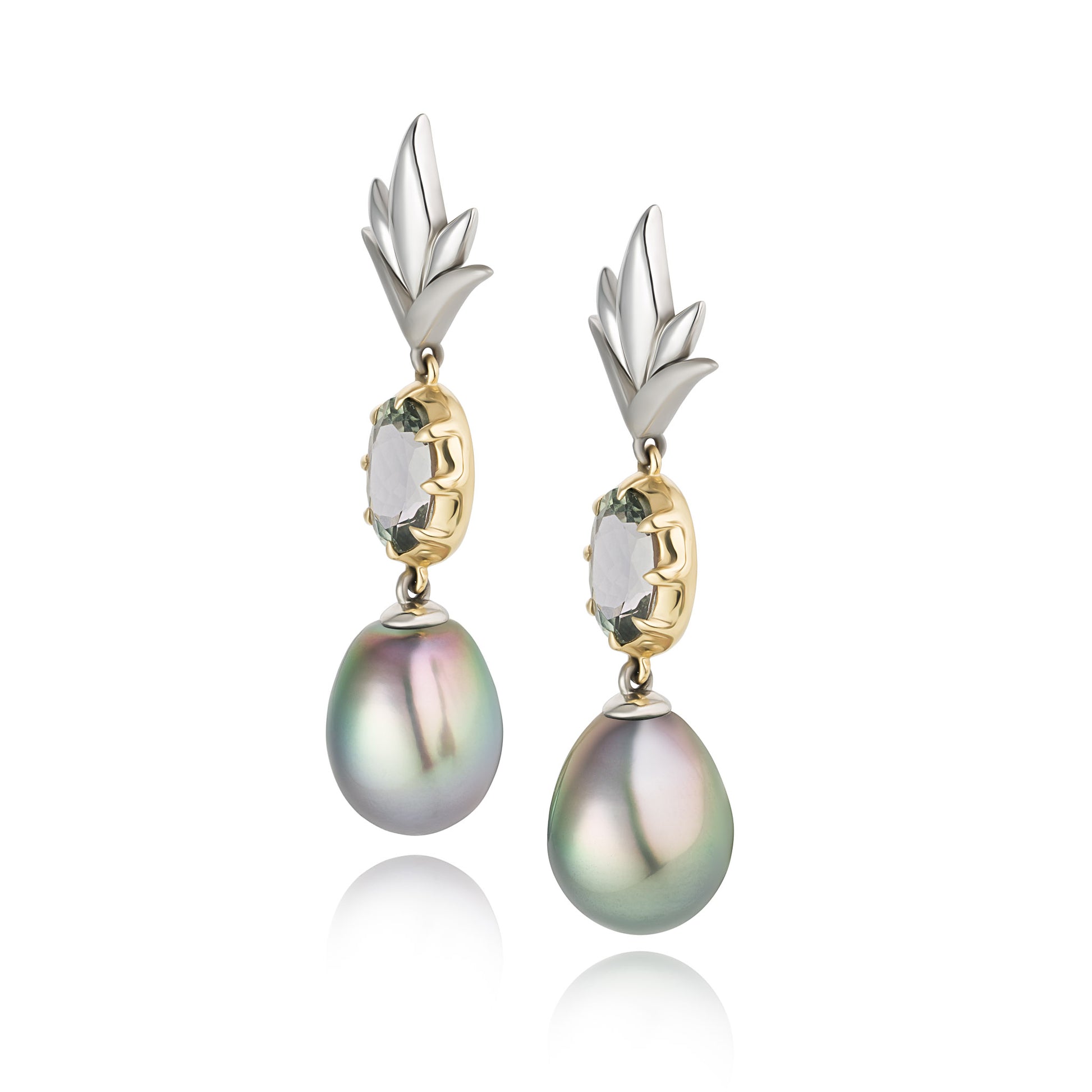 LOTUS EARRINGS - PEACOCK TANZANITE & TAHITIAN PEARL