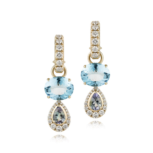 FLASH EARRINGS - AQUAMARINE, DIAMOND & TANZANITE