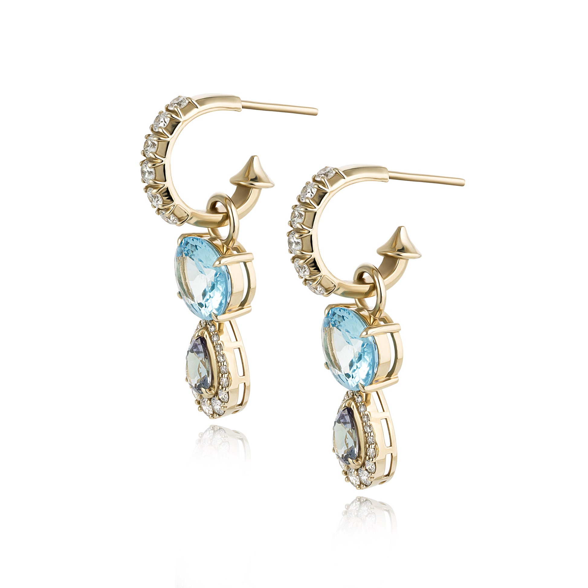 FLASH EARRINGS - AQUAMARINE, DIAMOND & TANZANITE